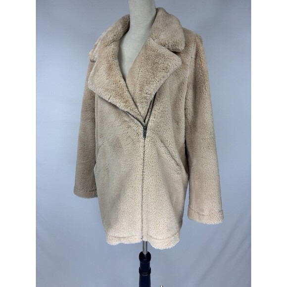 Apparis Rose Faux Fur Tan Moto Jacket XL Winter Coat Fall Zip Collared Teddy - Picture 12 of 12